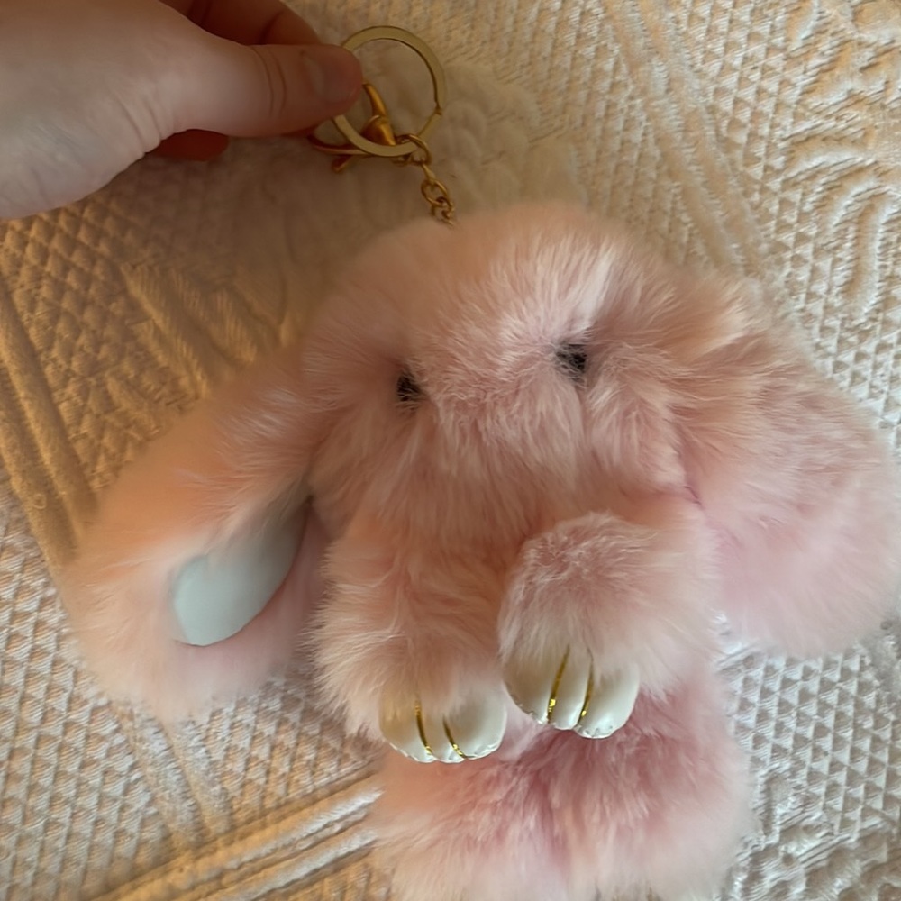 Pink Fluffy Bunny Keychain - Picture 2 of 2